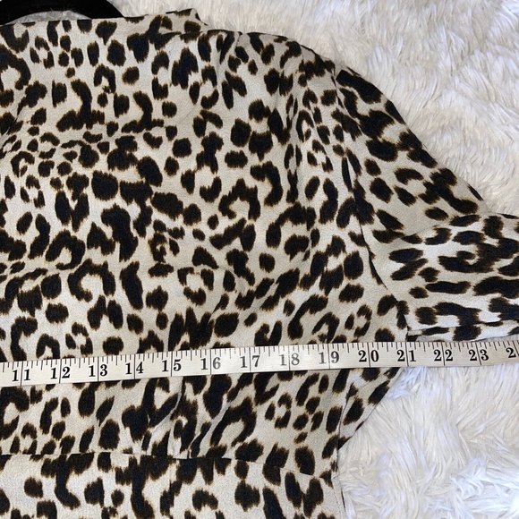 ZARA Lightweight Mini Dress Size XLARGE Animal Print Ruched Sleeve Shoulder Pads - Picture 6 of 12